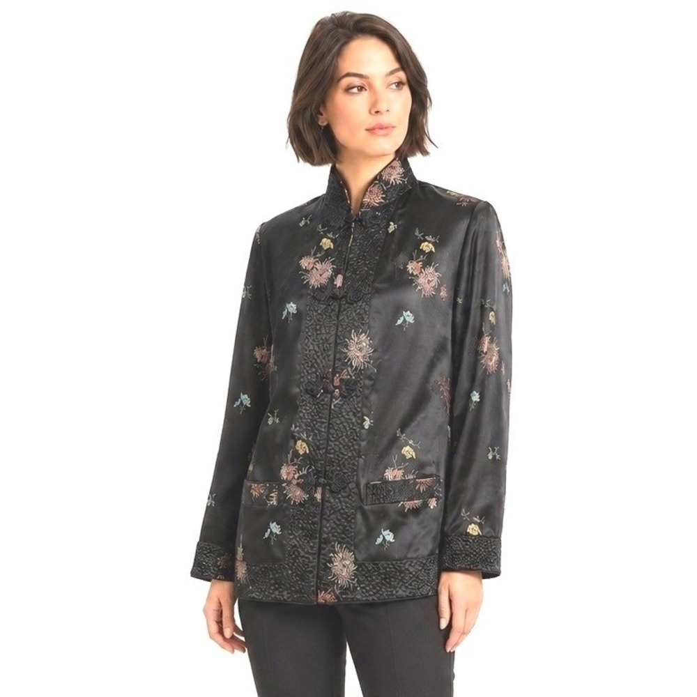 Soulz Squirrel Women Reversible Floral Satin Jacket Size M Black Red Asian